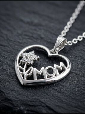Y2K Vintage Swarovski Crystal Mom Heart Necklace Floral | Mother's Day